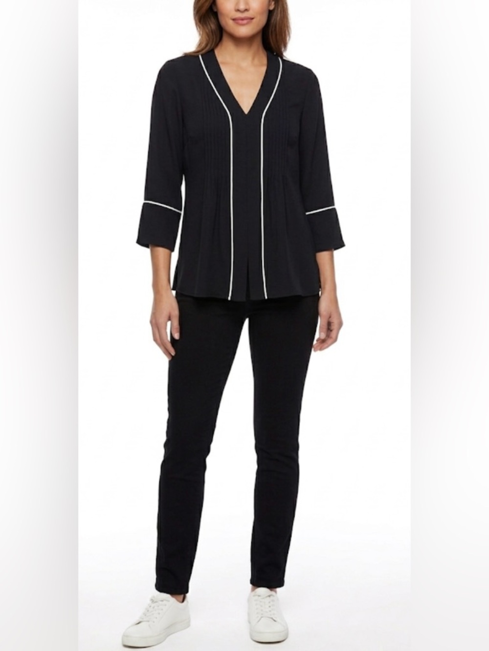 Alfani Open Front Cardigan Petite
Small Black 3/4 Sleeve 100% Polyester